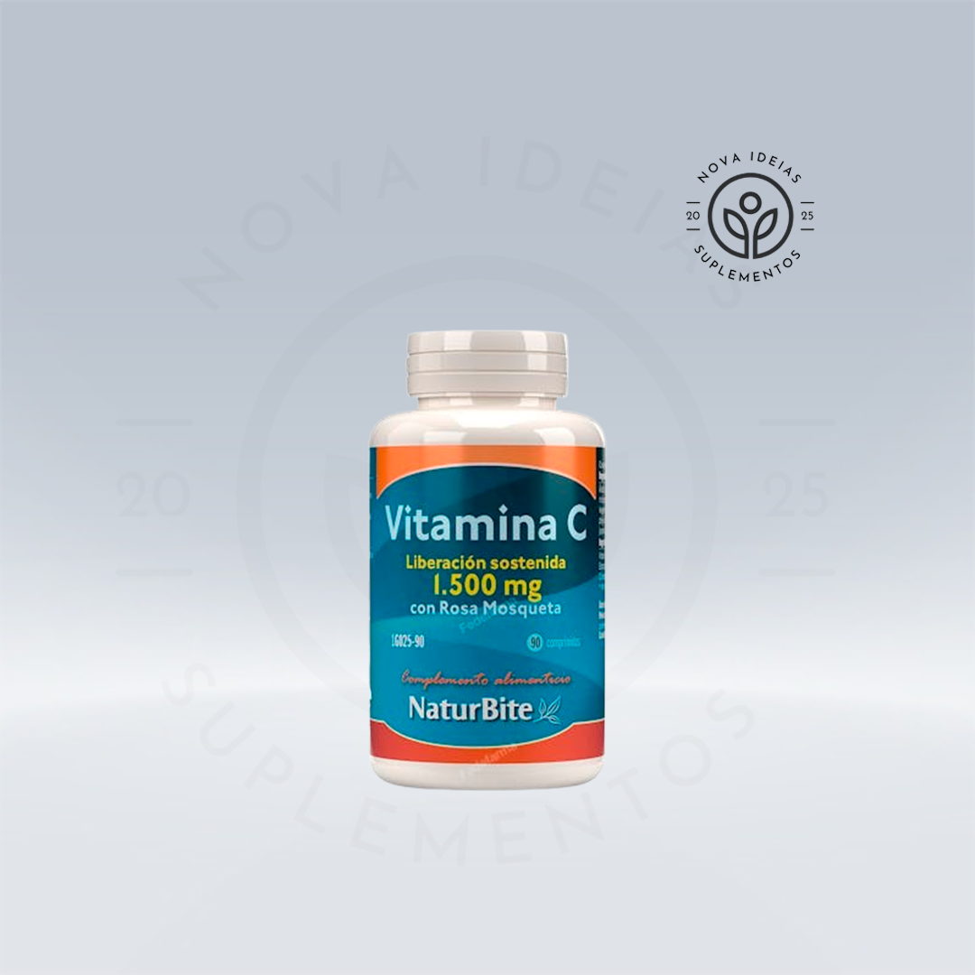 Vitamina C 1500mg com óleo de rosa mosqueta, 90 comprimidos.