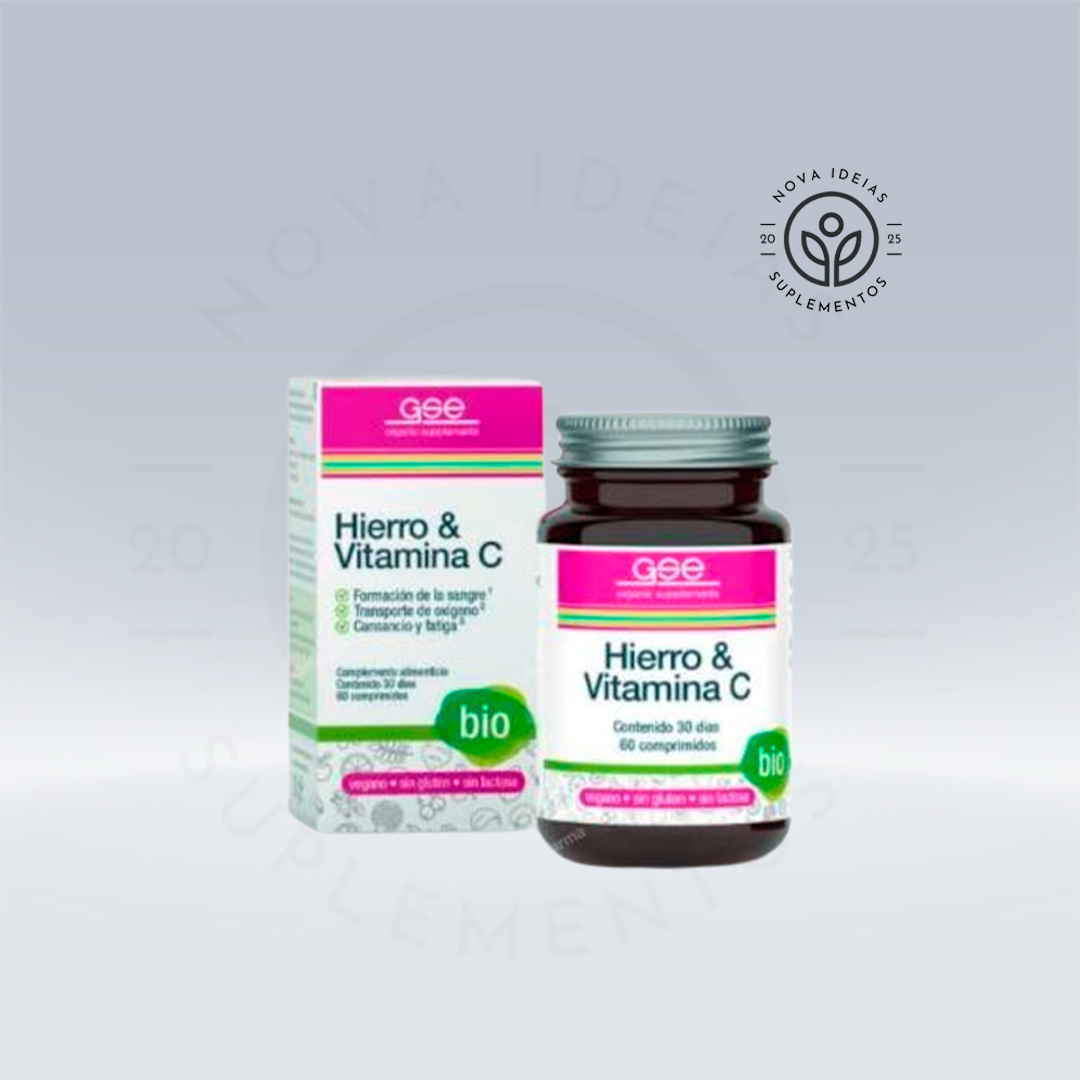 Ferro + Vitamina C, 60 comprimidos. Orgânico e Vegano.