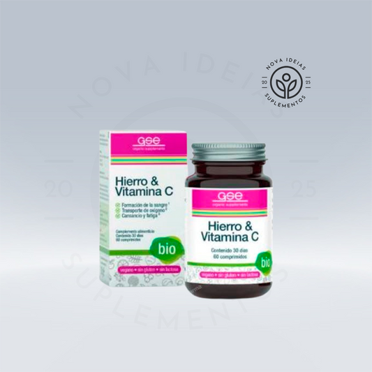 Ferro + Vitamina C, 60 comprimidos. Orgânico e Vegano.